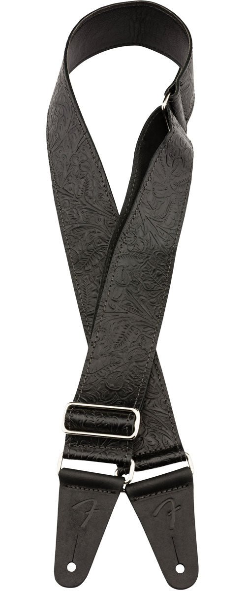 Tooled Leather Guitar Strap 2 Black