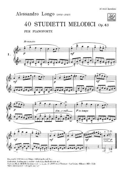 Longo A. - 4 kleine melodische studies voor kleine handen zonder octaven OP.43 - Piano