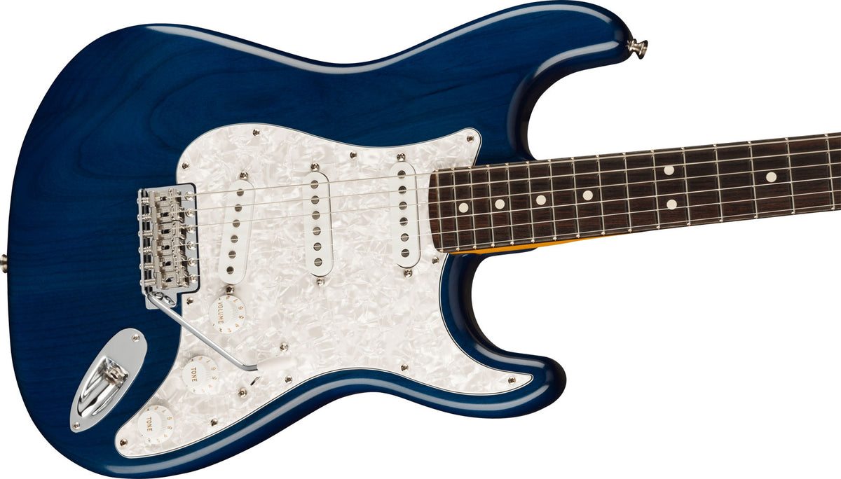 Stratocaster Signatuur Corry Wong RW Transparant saffierblauw