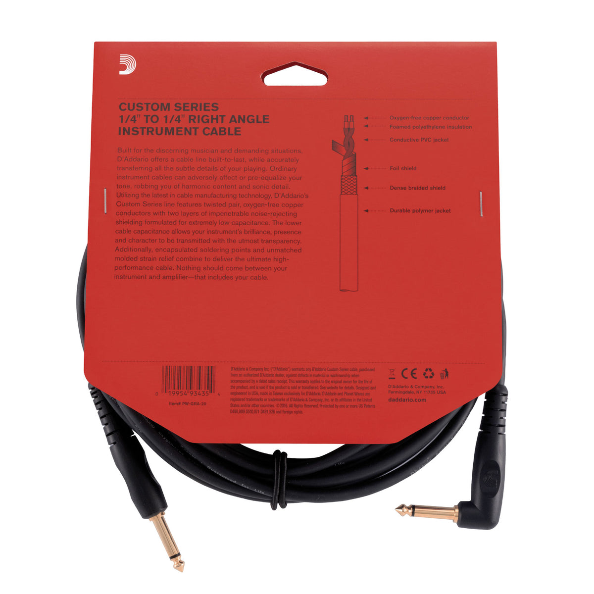 Custom Series Haakse instrumentkabel 20 Feet