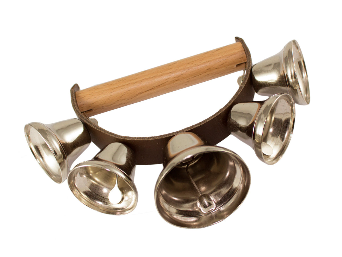 LEATHER HANDLE WITH 5 OPEN BELLS - 3+