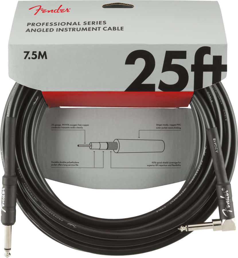 7,5m Professional Instrument Cables Black