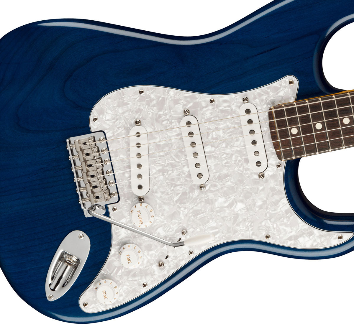 Stratocaster Signatuur Corry Wong RW Transparant saffierblauw
