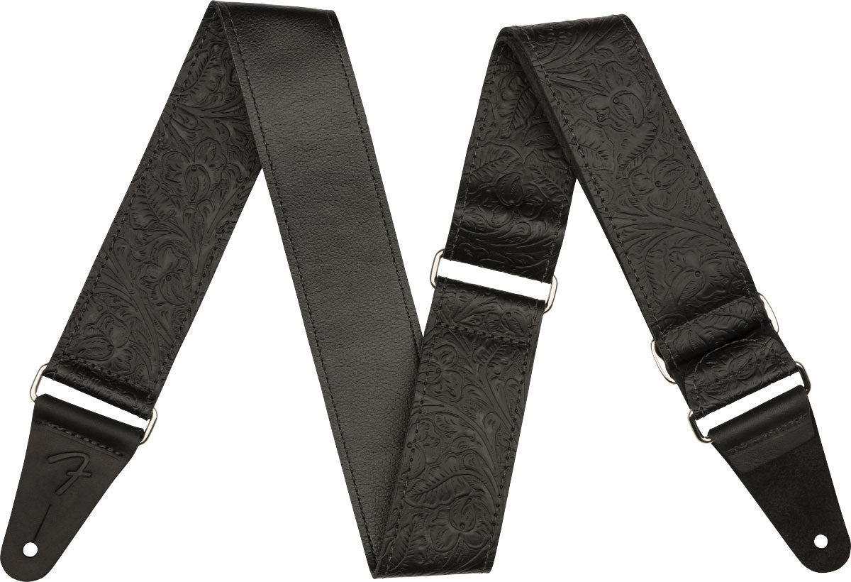 Tooled Leather Guitar Strap 2 Black