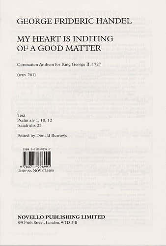 HANDEL - MY HEART IS INDITING OF A GOOD MATTER - SATB