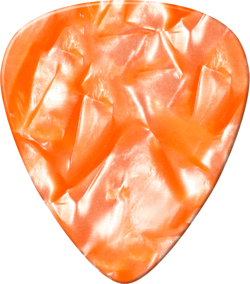12 x middelgrote plectrums van echt oranje parelmoer celluloid