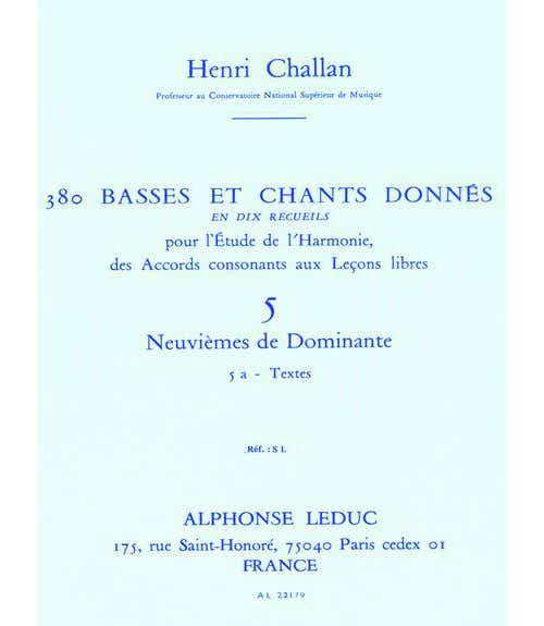CHALLAN H. - 380 BASSES ET CHANTS DONNES VOL.5A (ACCORDS DE LA 9EME DOMINANTE) - TEXTES