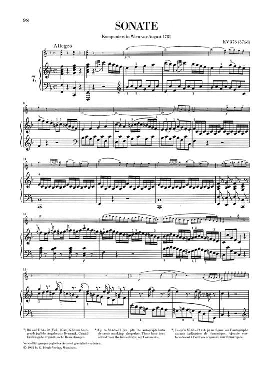 Moz W.A. - Sonatas For Piano And Violin Volume Ii