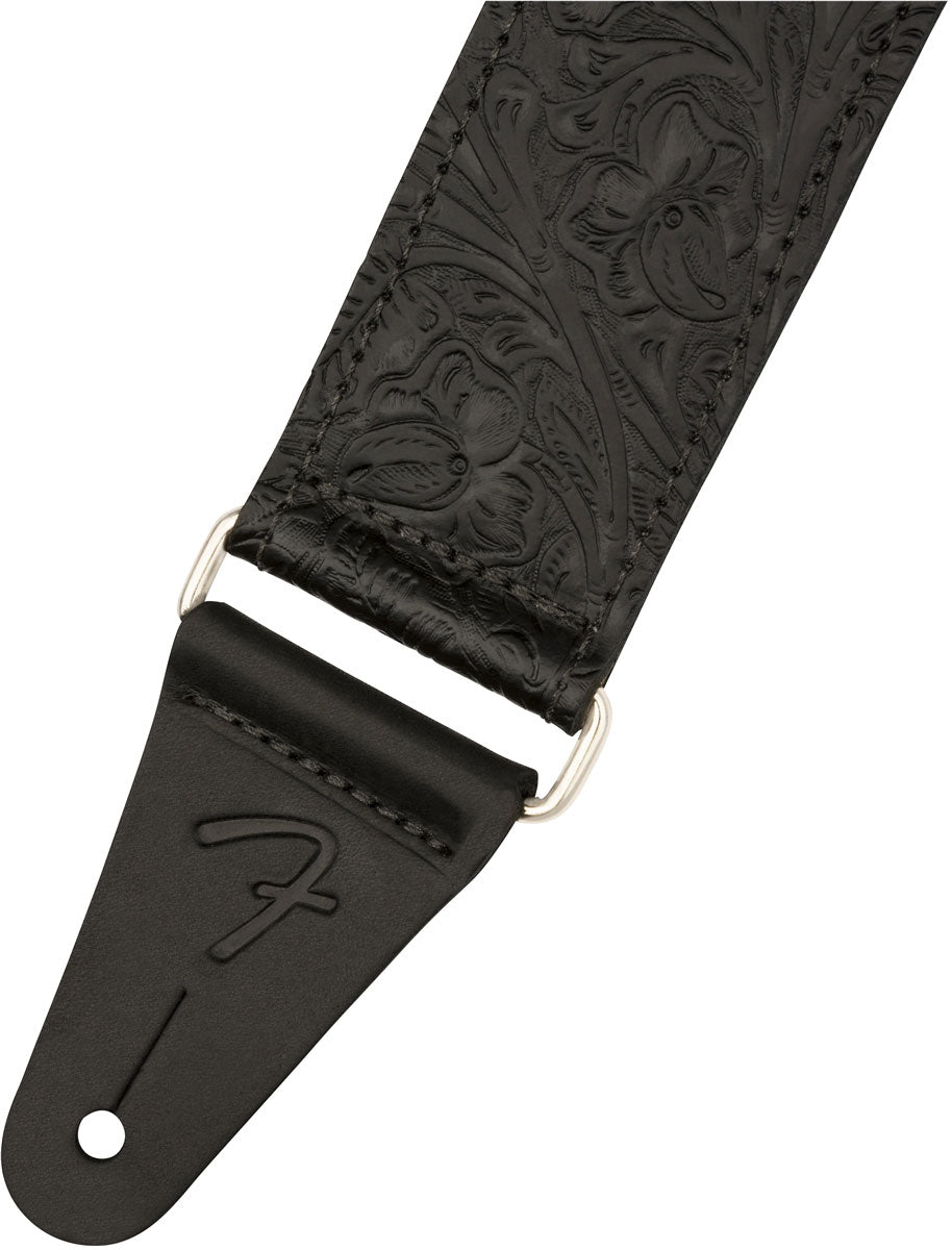 Tooled Leather Guitar Strap 2 Black