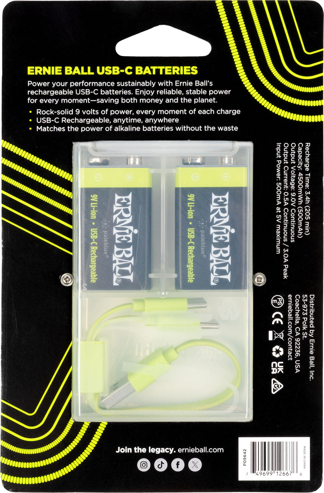 Piles 9v rechargeable via USB-C