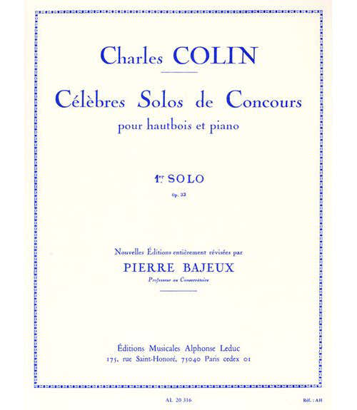 Bajeux / Colin - Celebre Solo De Concours N°1 Op.33 - Hautbois et Piano
