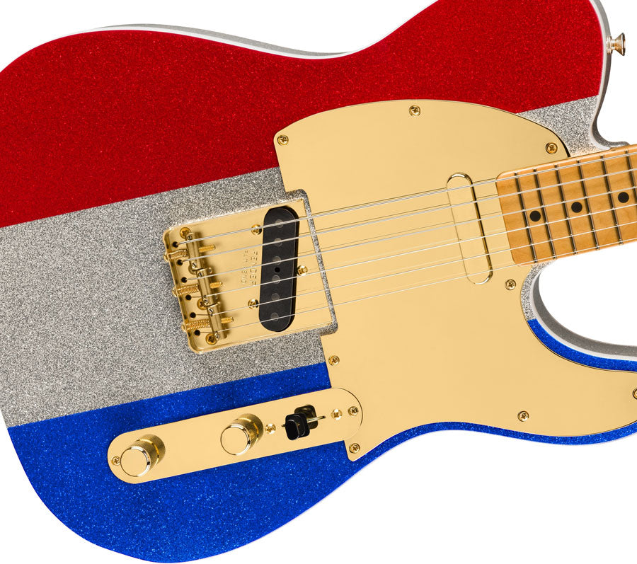 Telecaster Signature Buck Owens Mn Rood zilver blauw glitter