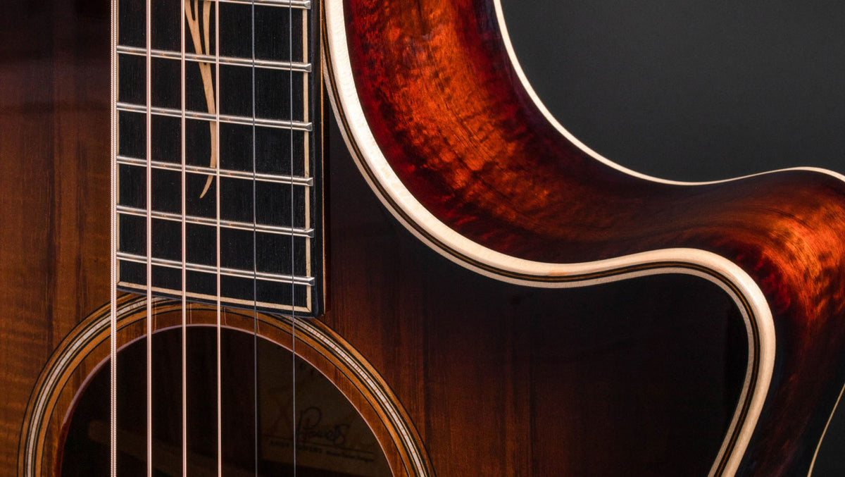 K24ce Hawaiiaans koa bovenblad Geschaduwd Edgeburst Grand Auditorium