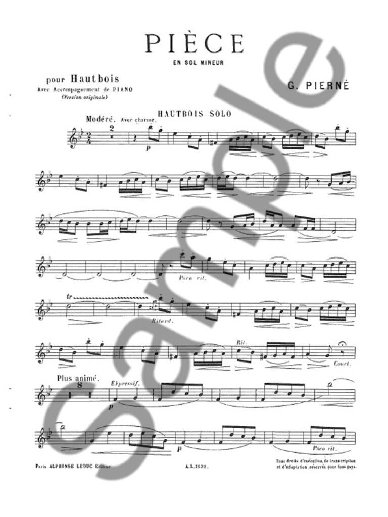 Pierne Gabriel - Piece En Sol Mineur - Hautbois & Piano