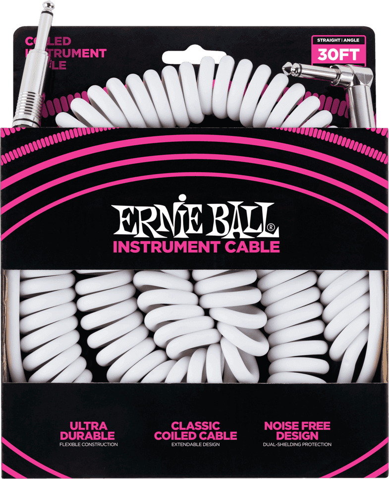 Ernie Ball Gedraaide Instrumentkabels Jack/jack Haaks 9M Wit