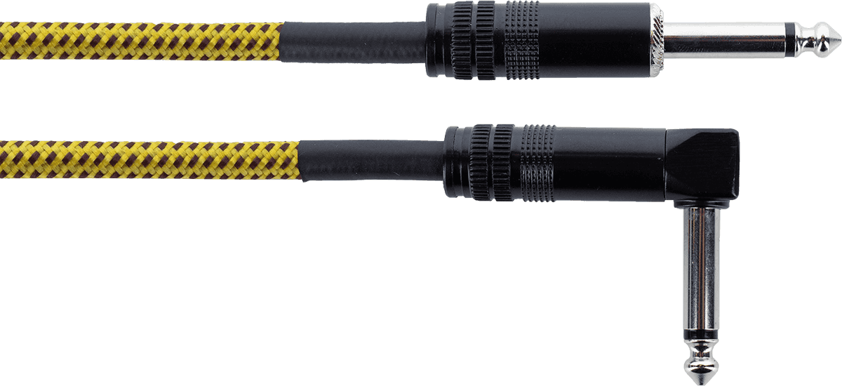 Cable Guitare Jack Droit /Coudé 5 M Tweed Jaune