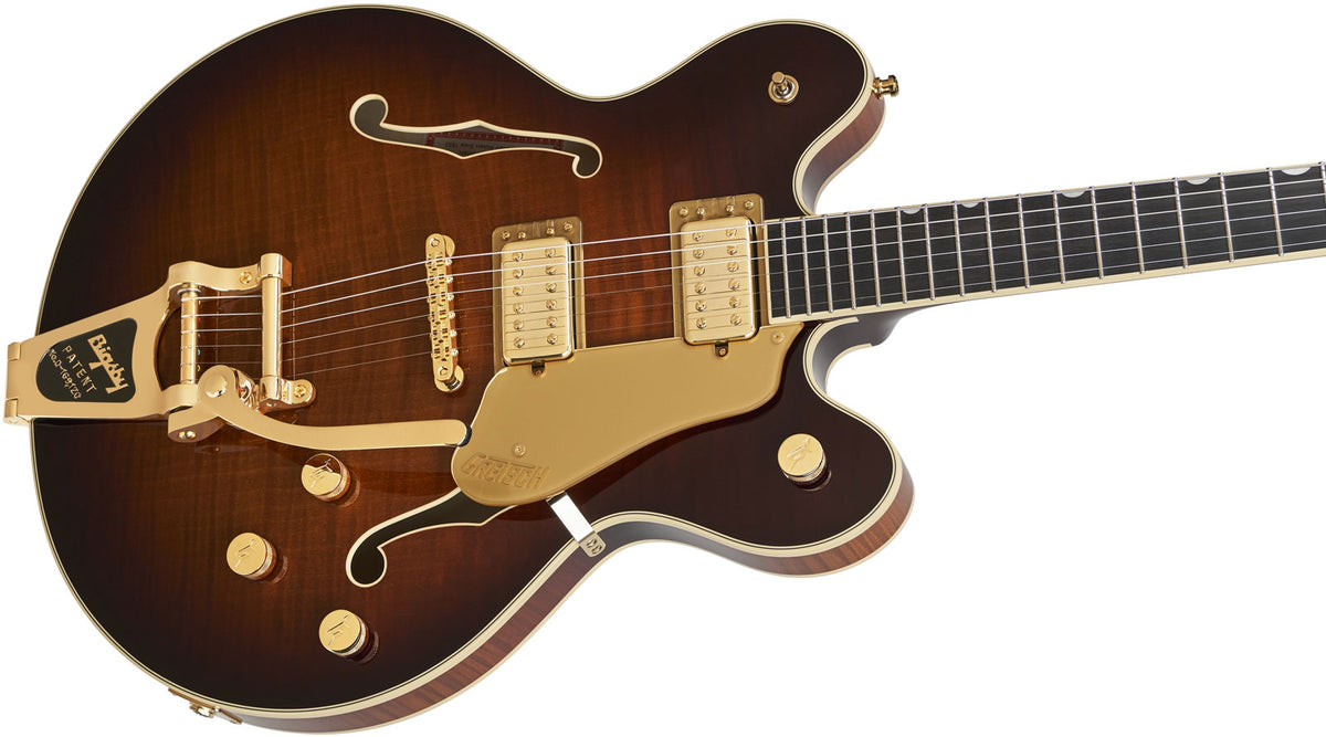 Broadkaster LX Gevlamd centerblok EBO Havana Burst