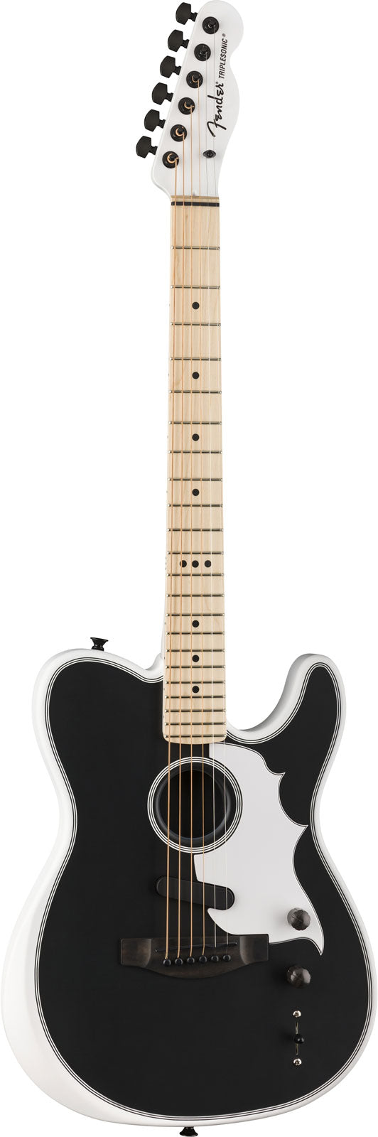 Telecaster Acoustasonic Triplesonic Jack White Satijn Arctic Wit Met Zwarte Top Gereconditioneerd