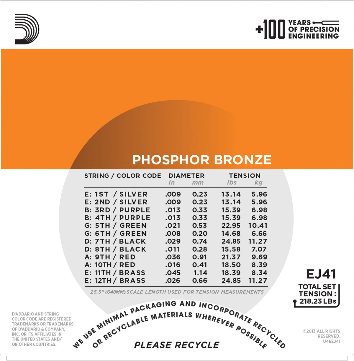 EJ41 Phosphor Bronze 12C Extra Light 9-45