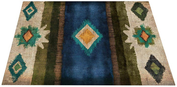 EART185-BLU - Native American Podium- / Drumtapijt 1.85 x 1.60m Antislip - Blauw