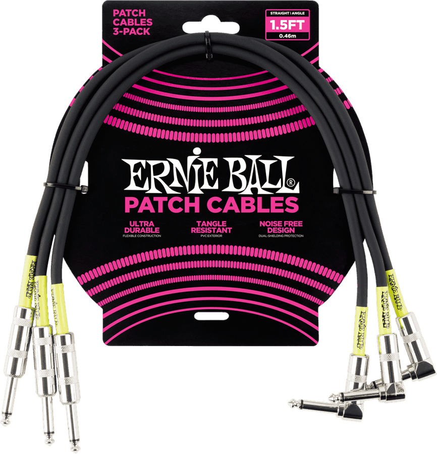 Cables Instrument Patch Pack de 3 - Droit /Coudé - 46CM Noir