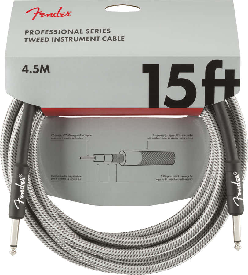 4,5m Professional Instrument Cable White Tweed