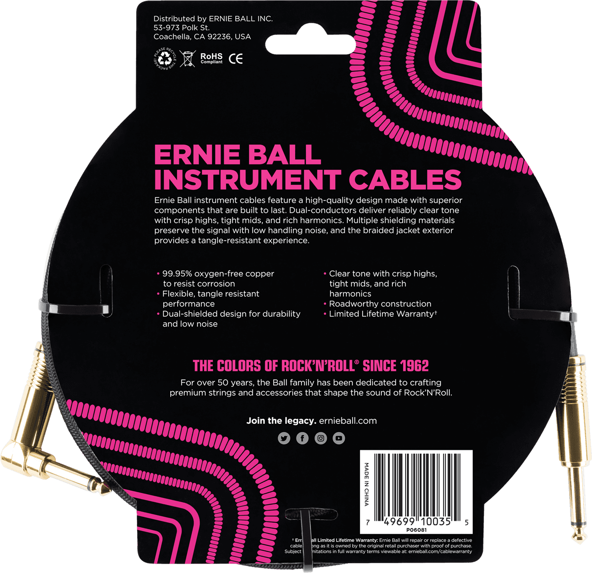 Instrumentkabels Gevlochten Mantel Jack/jack Haaks 3M Zwart