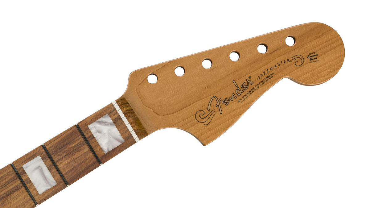 Geroosterde Jazzmaster hals Block Inlays 22 Medium Jumbo frets 9.5" radius Pau Ferro Modern C-profiel