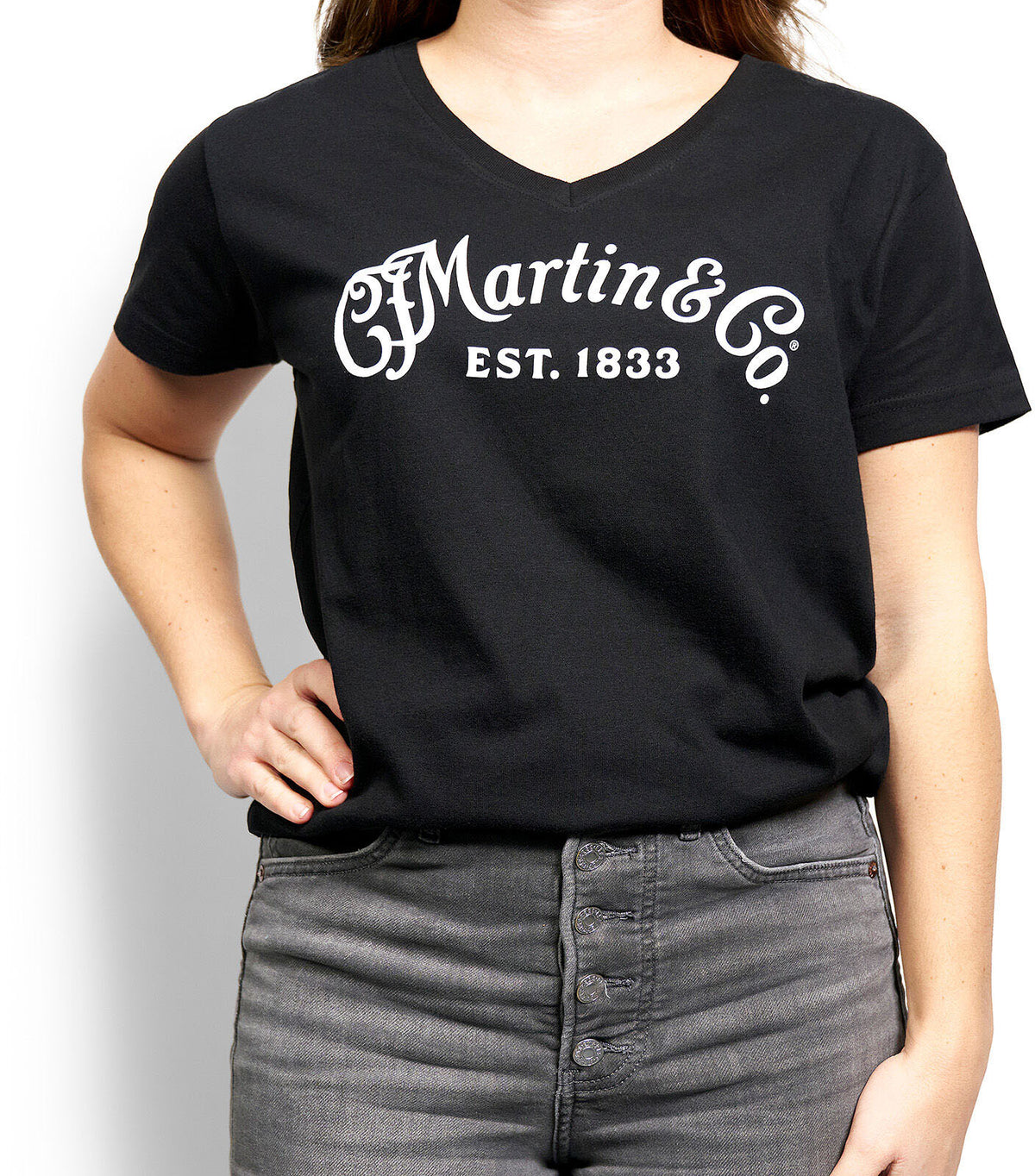 C.F. Martin & Co T-shirt col V noir logo Martin blanc M