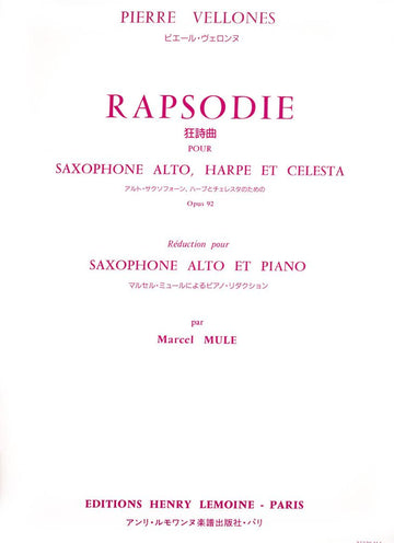 Vellones - Rhapsodie Op.92 Saxo/po - Saxophone Mib et Piano