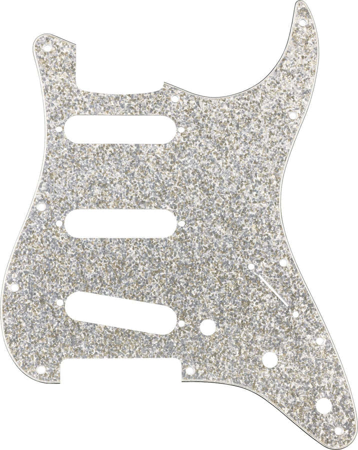 Hybrid Glass/Glitter Strat S/S/S Pickguard, Silver Sparkle