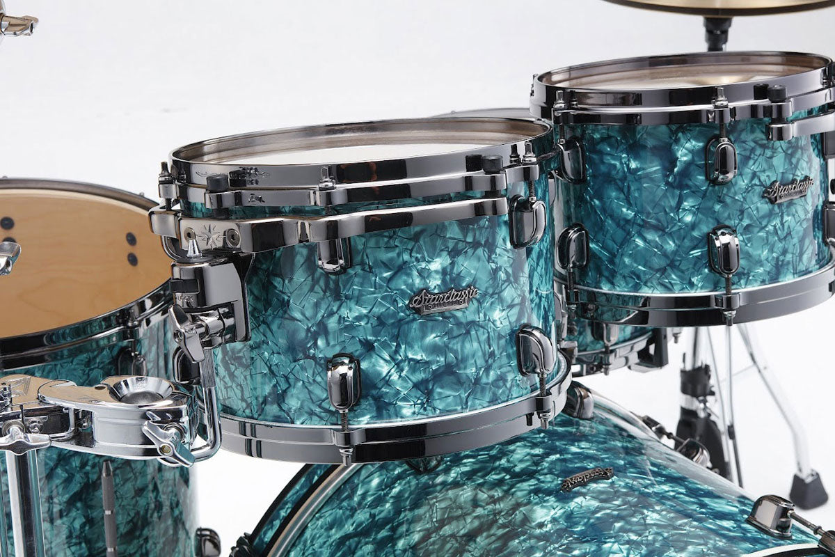STARCLASSIC MAPLE STAGE 22 DRUM KIT BLACK NICKEL SHELL HARDWARE TURQUOISE PEARL