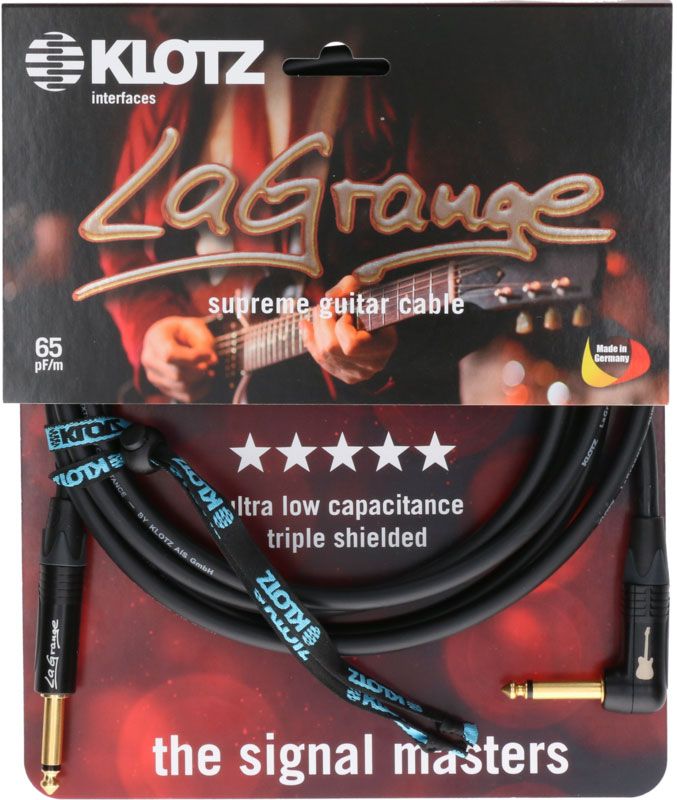 LA-grange Câble Instr. Noir 9M Jack Mono - Jack Mono Coudé Conta En Or