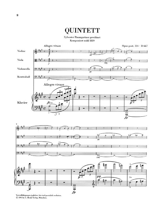 Schubert F. - Quintet A Major Op. Post. 114 D 667 For Piano Violin Viola Violoncello