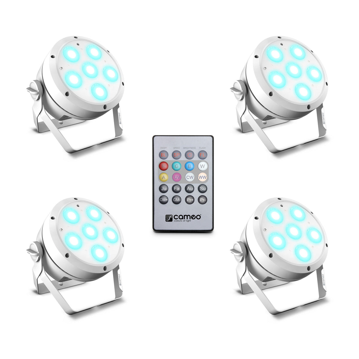 ROOT PAR 6 WH SET 1 - SET BESTAANDE UIT 4 X CLROOTPAR6WH MET INFRAROOD AFSTANDSBEDIENING