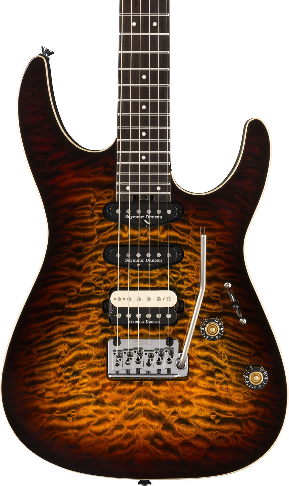 Pro-Mod Plus Dinky DK24 HSS 2PT EB QM Ebo Amberkleurig Tijgeroog