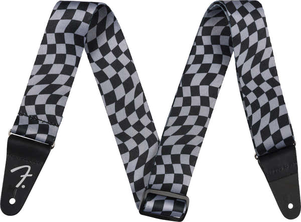 Polyester gitaarband met golvend schaakbordpatroon Grijs