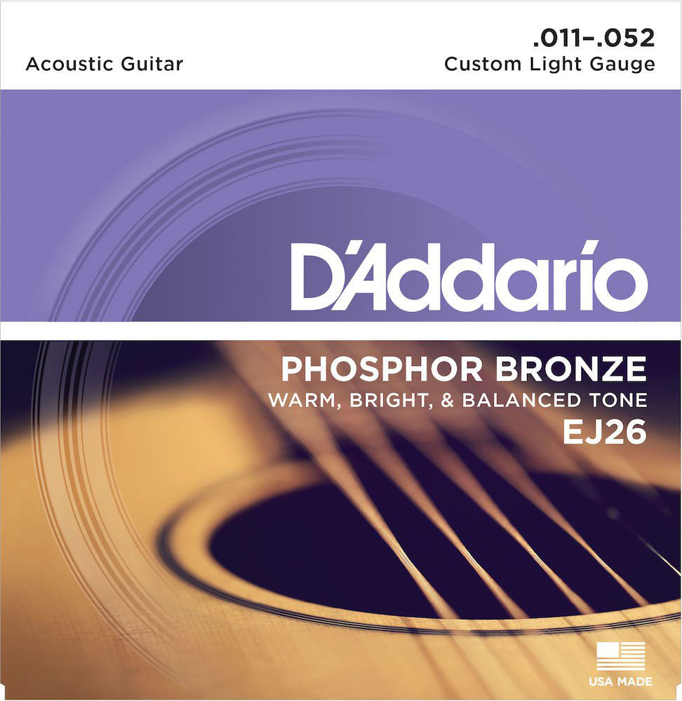 D'ADDARIO EJ26 PHOSPHOR BRONZE ACOUSTIC GUITAR STRINGS CUSTOM LIGHT 11-52