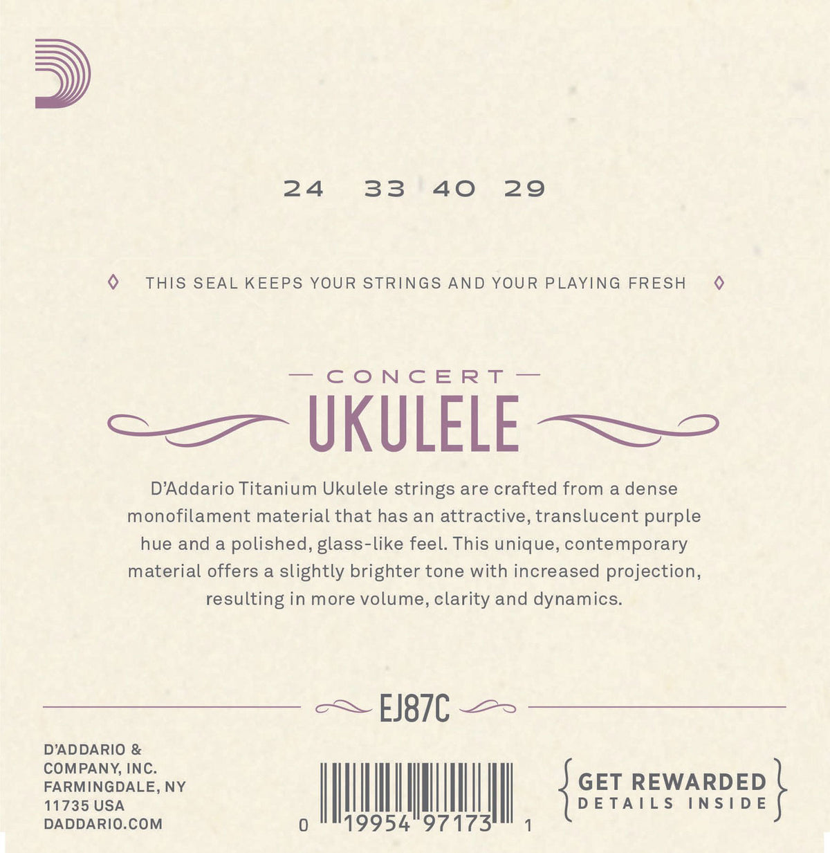 EJ87c Titanium Ukulélé Strings Concert