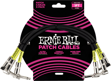 Cables Instrument Patch Pack de 3 - Coudé - 30CM Noir