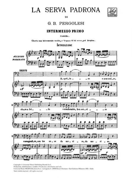 PERGOLESI G.B. - SERVA PADRONA - CHANT ET PIANO