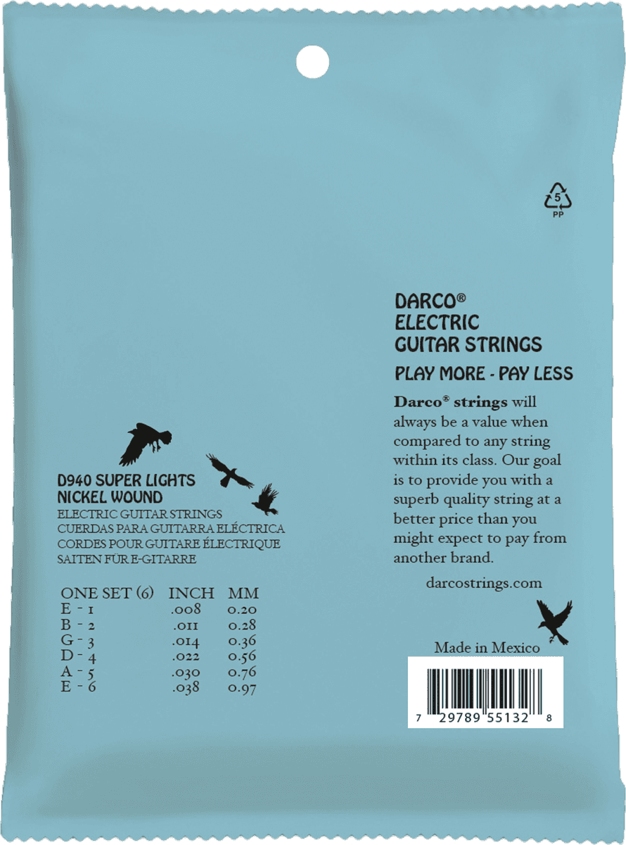 NICKEL WOUND ELECTRIC STRINGS D940 SUPER LIGHT 8-38 SET