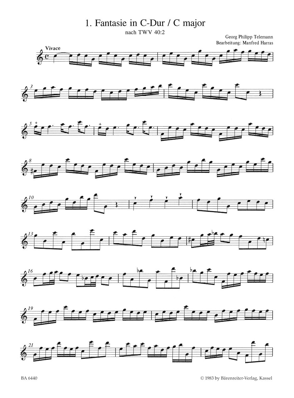 Telemann G. P. - 12 Fantaisies TWV 40:2-13 - Flute a Bec Alto