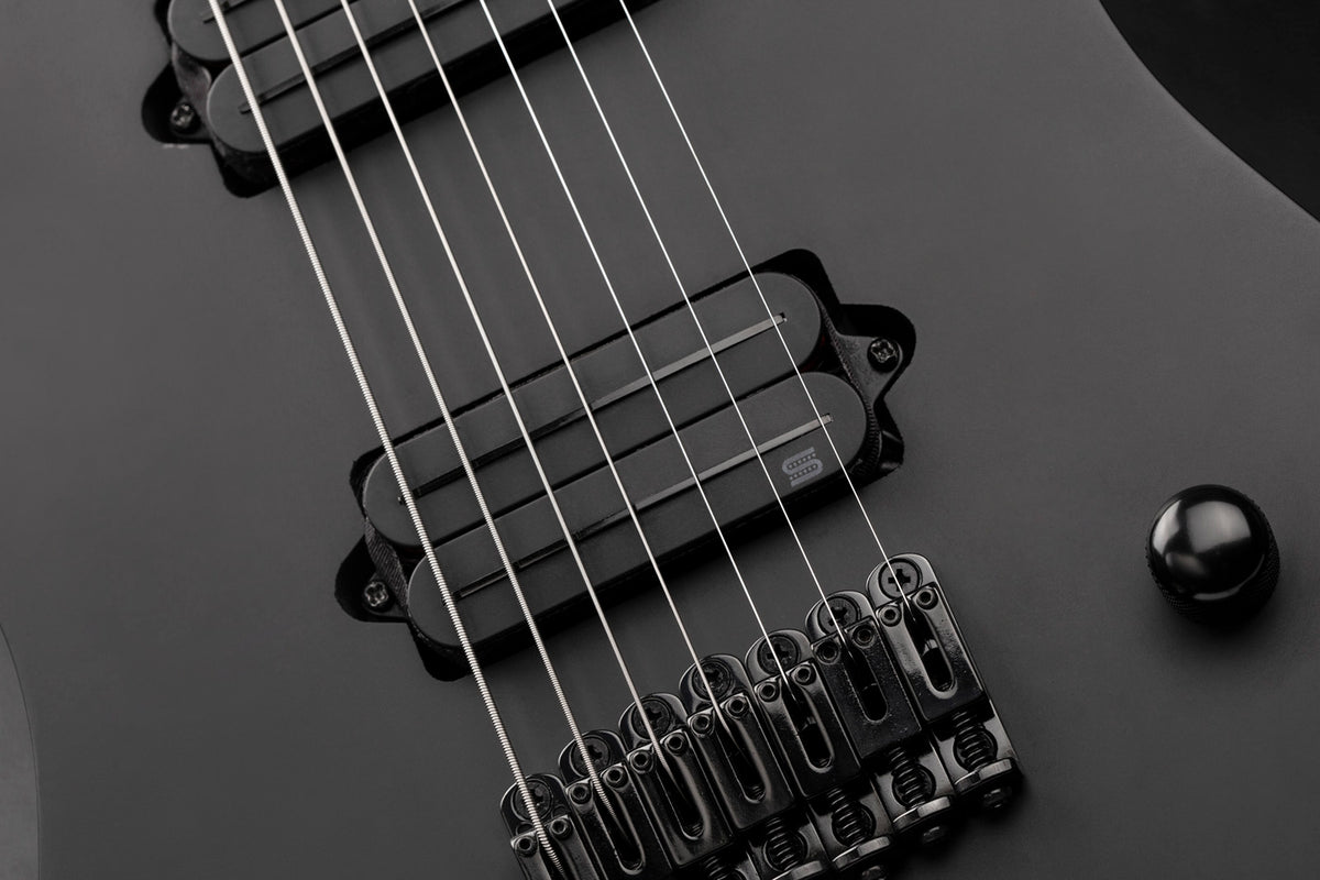 7-snarige Black Jupiter Rails-humbucker, signatuur van Wes Hauch, brug, zwart