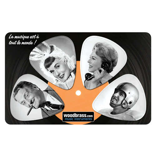 Pikcard Fifties Woodbrass Kaart 4 Afneembare Plectrums