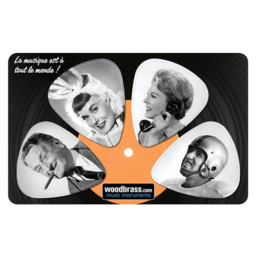 Pikcard Fifties Woodbrass Carte 4 Médiators Détachables