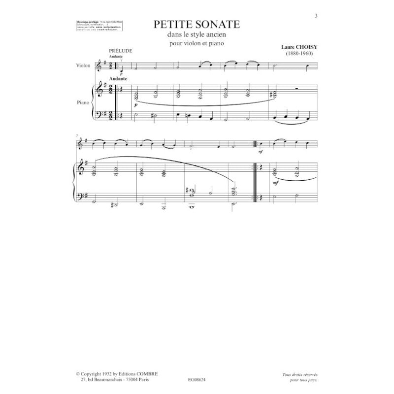 Choisy Laure - Petite Sonate Dans Le Style Ancien (violon / Piano)