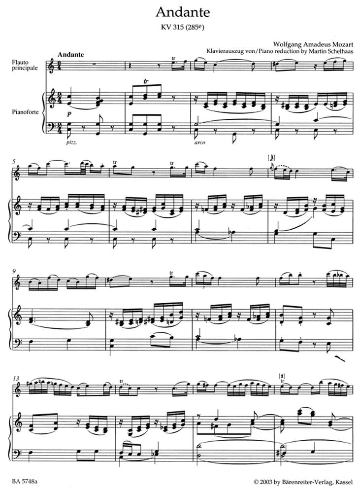Moz W.A. - Ande En Do Majeur Kv 315 (285E) - Flute Piano