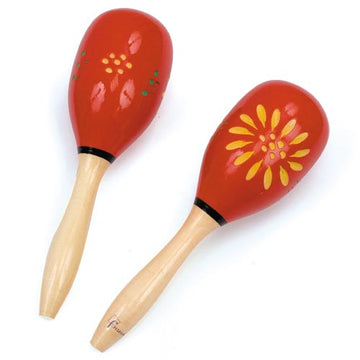 Rode beschilderde houten maracas