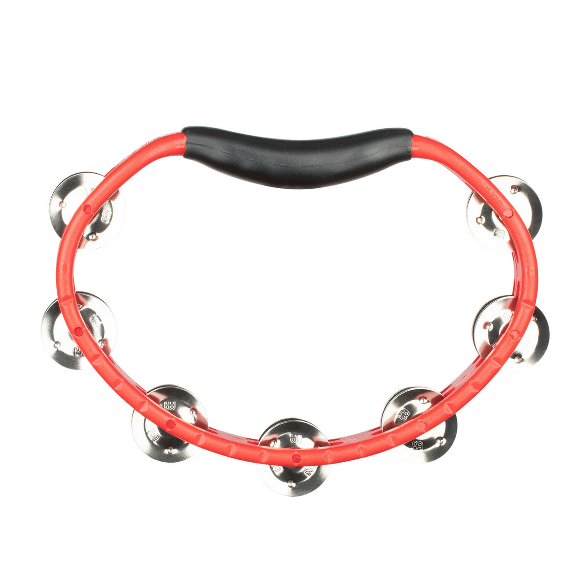 PERCUSSION HEADLINER SERIES HAND HELD ABS TAMBOURINE DUAL ROW RED STAINLESS STEEL JINGLES